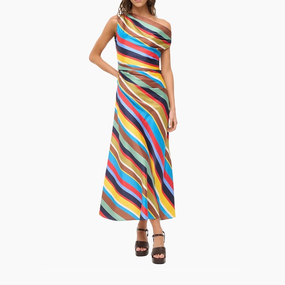 STAUD Silk Phare Dress in Market Stripe